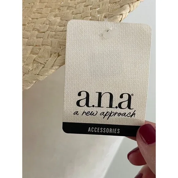 NWT Natural Straw Wide Brim Cowboy Hat By A.N.A. Dimensions 16" Diameter Lightwe - Picture 5 of 5